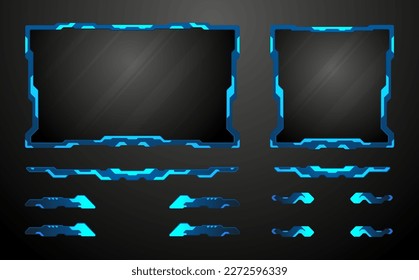 Paneles de interfaz de pantalla de cámara web superpuesta en vivo azul futurista para transmisión de vídeo