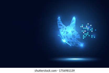 Futuristic blue lowpoly Butterfly abstract technology background. Artificial intelligence digital transformation and big data concept. Business quantum internet network communication evolution concept