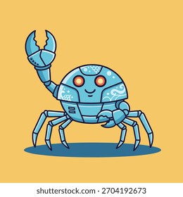 Personaje de cangrejo robot mecánico azul futurista. Ilustración vectorial