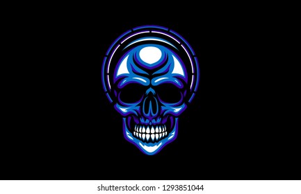 Futuristic Blue Neon Skull Logo