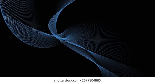 Futuristic blue Particle wave mesh vector illustration on a black background.