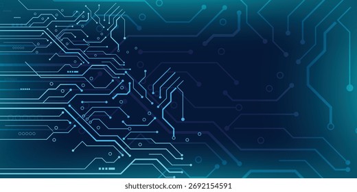 Futuristic blue PCB circuit board technology background with digital connections.