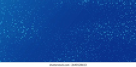 Futuristic blue pixel pattern for Business or FinTech background. Digital data with abstract glittering dots for blockchain concept. Tech pixels backdrop for online webinar. Vector illustration.