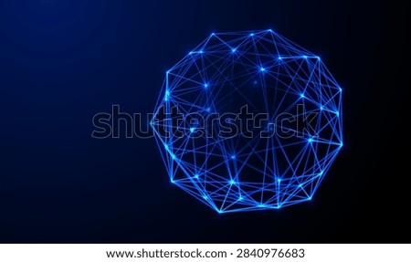 Futuristic blue plexus network with glowing connections and geometric lines on a dark background, symbolizing AI, big data, digital communication and technology.