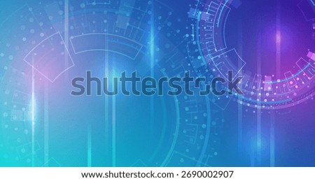 Futuristic blue and purple technology background with glowing digital circles and geometric shapes. Ideal for innovation, AI, science, or high-tech presentations