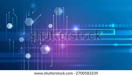 Futuristic blue and purple technology background with glowing hexagons, digital lines, and light effects. Perfect for innovation, data, and tech design themes.