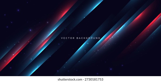 Diagonal de haz azul y rojo futurista con efecto de iluminación y brillo. Concepto de movimiento de alta velocidad. Ilustración vectorial 