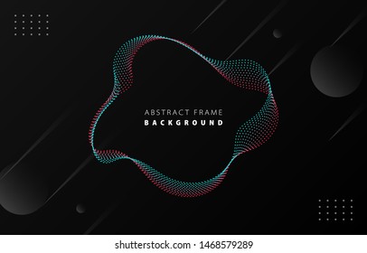 Futuristic blue red gradient dot wave frame vector black Memphis background, dotted tik tok contrast color line border digital dynamic elegant wavy flow spin round, technology web poster card template