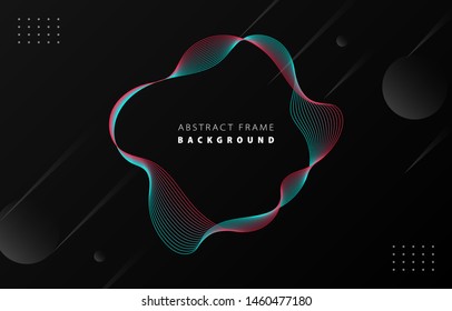 Futuristic blue red gradient wave frame vector black Memphis background, tik tok contrast color abstract line border digital dynamic elegant wavy flow spin round, technology web poster card template