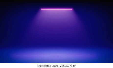 Futuristic blue stage background. Room illuminated by neon, modern pink purple led spotlight. Minimalistic backdrop design for displaying products, presentation, advertising. Showcase. Vector