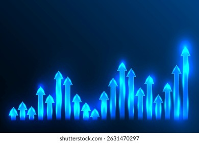 Futuristic Blue Stock Market Graph with Glowing Bar Chart and Upward Arrow