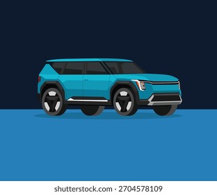 Futuristic blue SUV vector featuring sleek modern design and advanced styling. Ideal for automotive concepts, technology themes, and next-gen transport visuals.