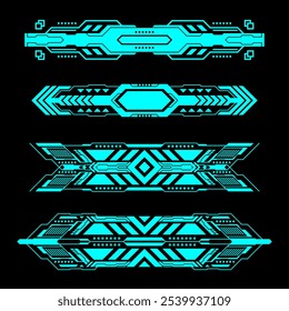 Futuristic Blue Tech Banners: Set of 4 cyberpunk-inspired blue neon tech banners with geometric shapes, perfect for futuristic and tech-related projects. 