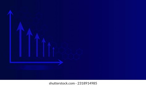 Futuristic blue, technology background with arrow, diagram. Big data and business growth currency stock and investment economy.