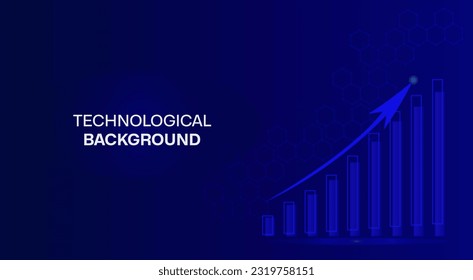 Futuristic blue, technology background with arrow, diagram. Big data and business growth currency stock and investment economy.