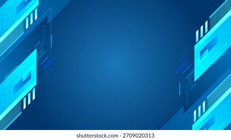 Fondo de Tecnología azul futurista con marco digital. Fondo de patrón de Tecnología cibernética azul