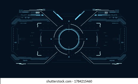 Futuristic Blue User Interface. Sci Fi HUD. UI For Game, Vr. Concept Dashboard Display. Target Element With Touch Screen. Vector Illustration. 