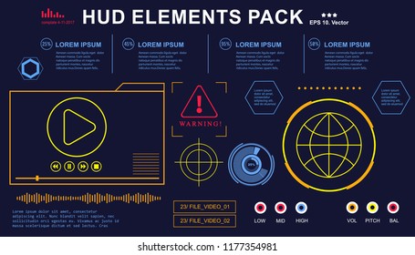 Futuristic blue virtual graphic touch  user interface. HUD user interface. Set of elements for music. Musical touch panel