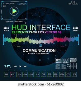 Futuristic blue virtual graphic touch user interface, Music interface, tracks, volume controls