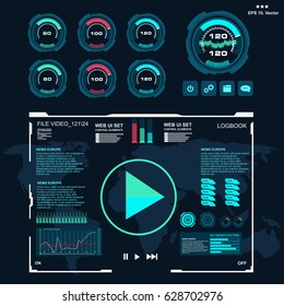 Futuristic blue virtual graphic touch user interface, Music interface, tracks, volume controls