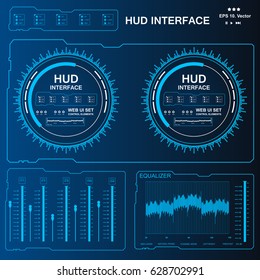 Futuristic blue virtual graphic touch user interface, Music interface, tracks, volume controls