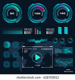 Futuristic blue virtual graphic touch user interface, Music interface, tracks, volume controls