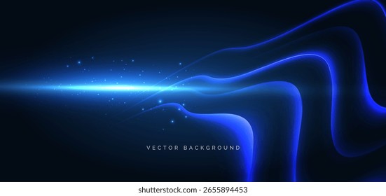 Rayo de onda azul futurista sobre fondo azul oscuro. Concepto de movimiento de alta velocidad. Ilustración vectorial