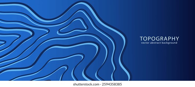Futuristic blue waves. Ocean, sea water abstract topography gradient background. Abstract wavy pattern cover. Topographic geometry texture. Web site backdrop vector illustration