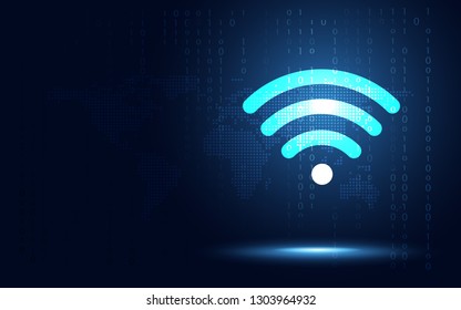 Futuristic blue wireless connection abstract technology background. Artificial intelligence digital transformation and big data concept. Business quantum internet network communication concept