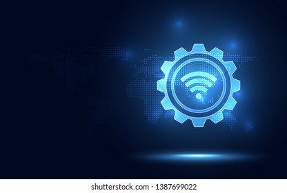 Futuristic blue wireless connection abstract technology background. Artificial intelligence digital transformation and big data concept. Business quantum internet network communication concept