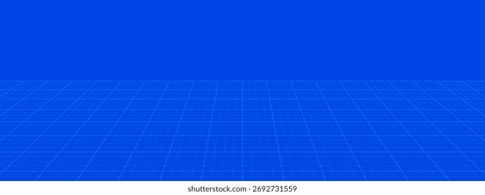 Futuristische Blaupausentechnologie Hintergrund mit blauem Gitter rückläufig in der Perspektive