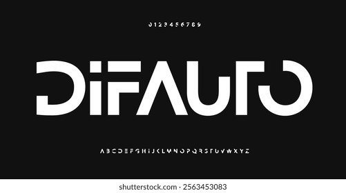 Futuristic bold alphabet, geometric fragmented typeface, minimalist innovative font for tech branding, modern cyber headlines. Clean digital contemporary typographic design. Vector typeset