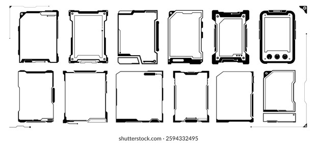 Futuristic borders frame Graphic elements, Cyber Interface vector design, Tech Border, Layout and template, Display,  Hologram , Sci-fi visual illustration collection (Editable)