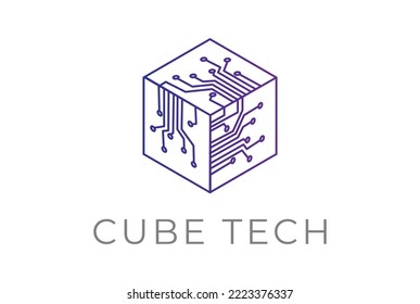 Futuristic Box Cube Digital Electronic Circuit Chip for Smart Tech Logo