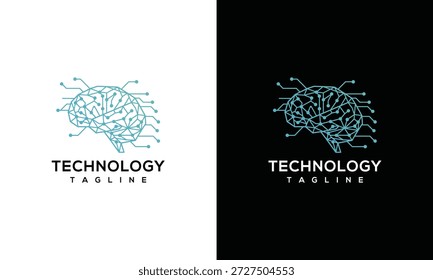 Eine futuristische Gehirngrafik, die Technologie und Innovation mit einem Slogan zeigt