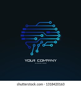 futuristic brain shaped tech circuit board abstract logo template