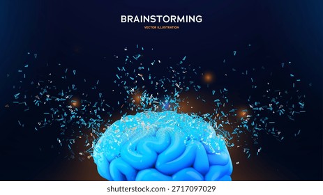 Concepto Futurista De Lluvia De Ideas Con Un Cerebro Humano Brillante Y Un Flujo De Datos Digitales Que Representa La Inteligencia Artificial Y La Creatividad. Ideas neuronales. Ilustración vectorial.