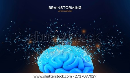 Futuristic Brainstorming Concept With Glowing Human Brain And Digital Data Flow Representing Artificial Intelligence And Creativity. Neural Ideas. Vector Illustration.