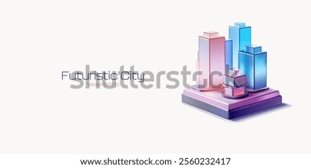 Futuristic bright city, 3D. Icon. City for construction, technology, development and urban development concepts. Architecture and design. Vector