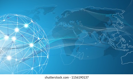 Futuristic Bright Global Technology, Networking and Cloud Computing Design Concept with Globe and World Map - Digital Network Connections, Technology Background