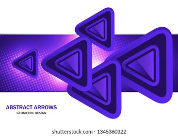 Futuristic bright glowing arrows triangles, techno background with light effects, abstract 3d technology lines on white background. Background, cover, layout, magazine, brochure, poster, website
