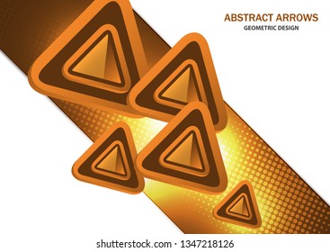 Futuristic bright glowing arrows triangles, techno background with light effects, abstract 3d technology lines on white background. Background, cover, layout, magazine, brochure, poster, website