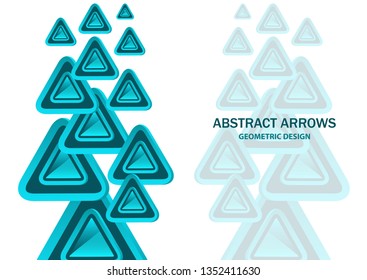 Futuristic bright glowing arrows triangles, techno background with light effects, abstract 3d technology lines on white background. Background, cover, layout, magazine, brochure, poster, website