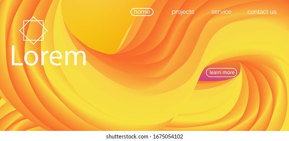 Futuristic Bright Gradient Overlay. Landing Page, Orange, Pink Background. Neon Color Website Layout. Dynamic Movement Funky Wave. Trendy Liquid Flow Banner. 3d Fluid Vivid Vector Background.