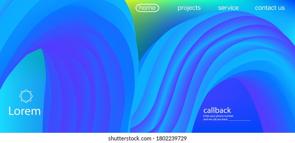 Futuristic Bright Gradient Overlay. Landing Page, Blue, Purple Background. Trendy Liquid Wave Banner. 3d Fluid Vibrant Vector Background. Dynamic Movement Modern Wave. Neon Color Website Design.