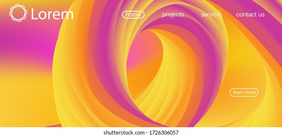 Futuristisches, helles Hintergrundbild. Landing Page, Orange, rosa Hintergrund. 3d Fluid Lucid Vector Hintergrund. Modernes Liquid Shape Banner. Neon Color Website Template. Dynamische Motion Funky Wave.