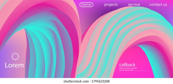 Futuristic Bright Gradient Wallpaper. Landing Page, Pink, Purple Background. Funky Liquid Wave Banner. Neon Color Website Template. Dynamic Motion Trendy Wave. 3d Fluid Vivid Vector Background.