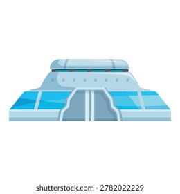 Futuristic building with blue windows and metal roof emerging from the ground, representing innovation in architecture and sustainable design