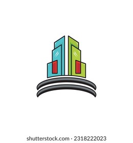 futuristic building logo, logo design simple modern. solid color style,