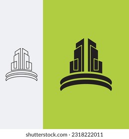 futuristisches Baulogo, Logo-Design-Vorlagenzeichen. monoline und silhouette stilvoll.
